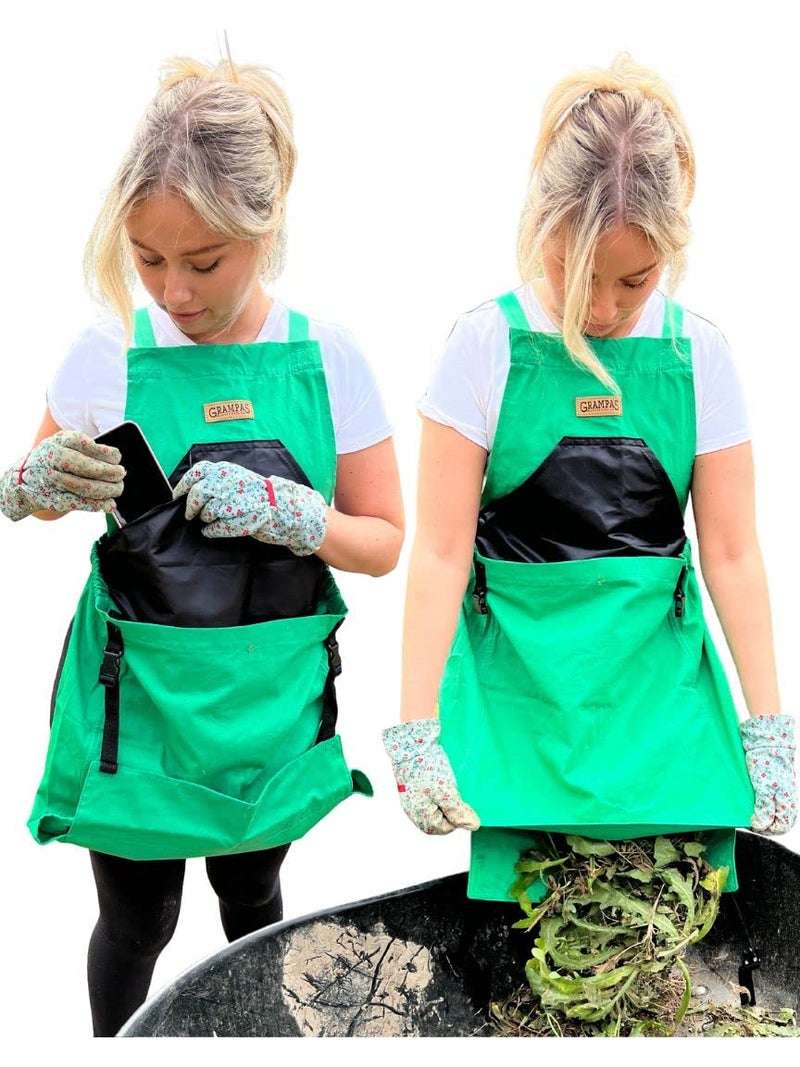Grampa's Weeder Grampa's Garden Apron - Cross Back Gardening Apron With Pockets For Women & Men | Harvest Apron with Large Kangaroo Pouch (Green) - Image 1